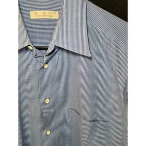 Ermenegildo Zegna Mens Blue White Micro Stripe Button Down Shirt Size S 41/16